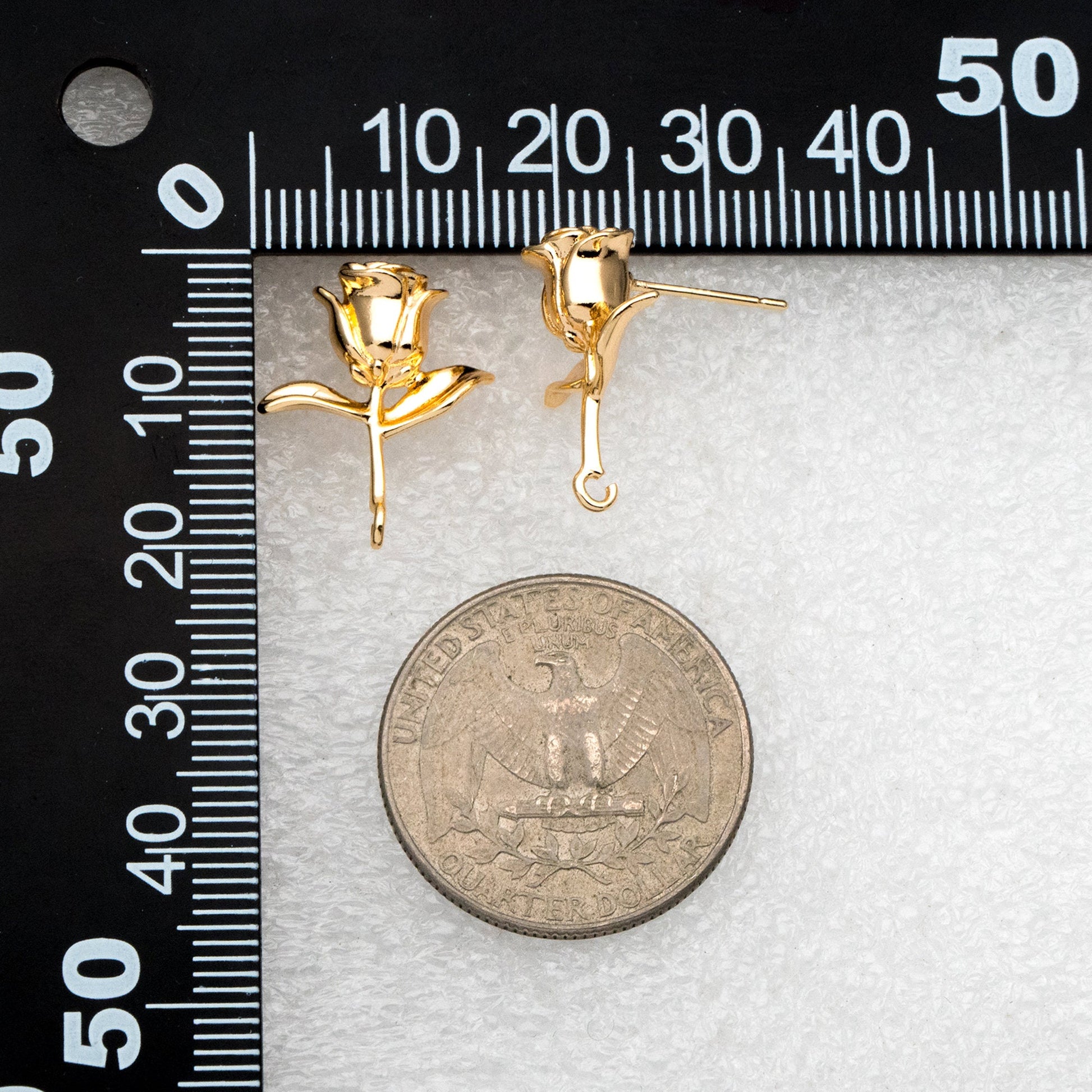 10pcs Gold Rose Earring with Loop, Gold plated Brass Floral Stud Earring(GB-3525)