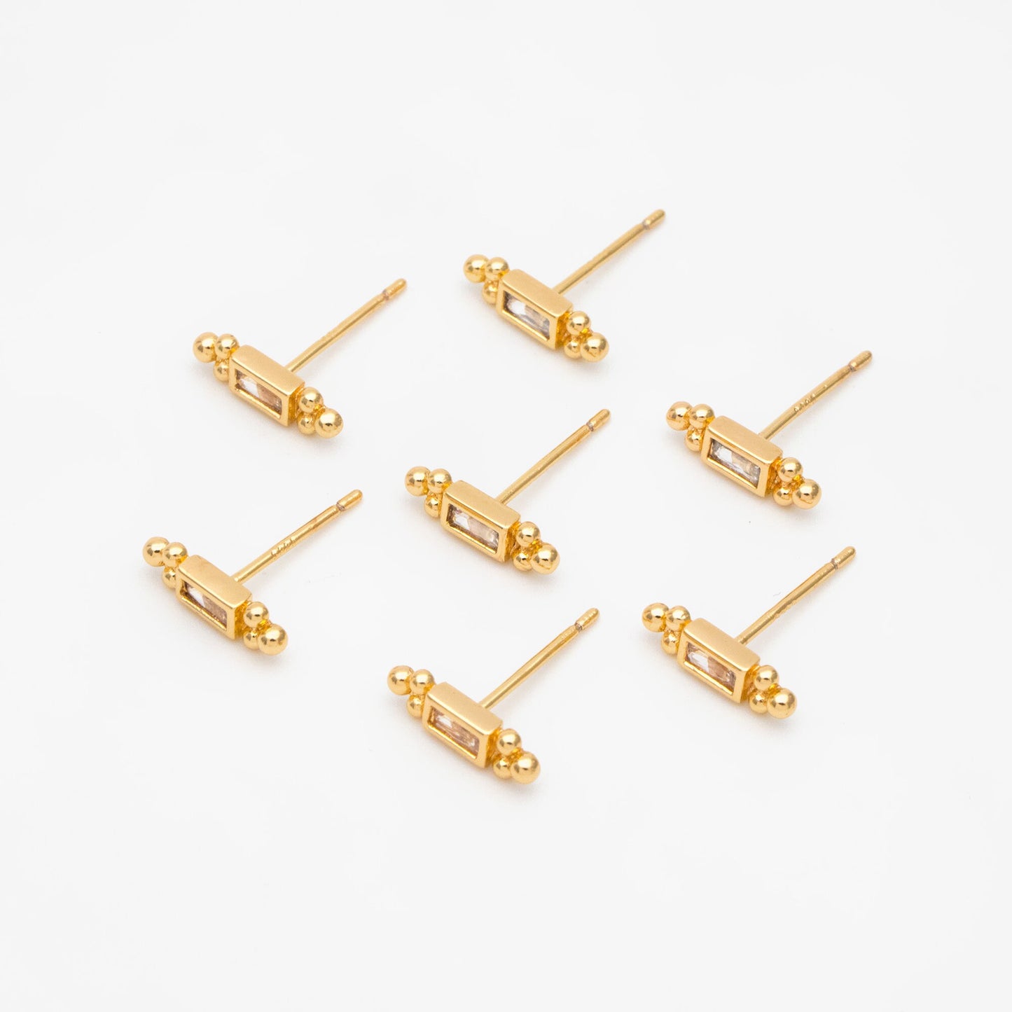 10pcs CZ Pave Rectangle Earring Studs, 18K Gold plated Brass Ear Posts, Geometric Earring Findings (#GB-3526)