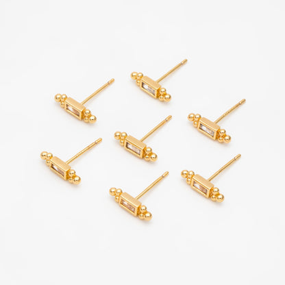 10pcs CZ Pave Rectangle Earring Studs, 18K Gold plated Brass Ear Posts, Geometric Earring Findings (#GB-3526-C)