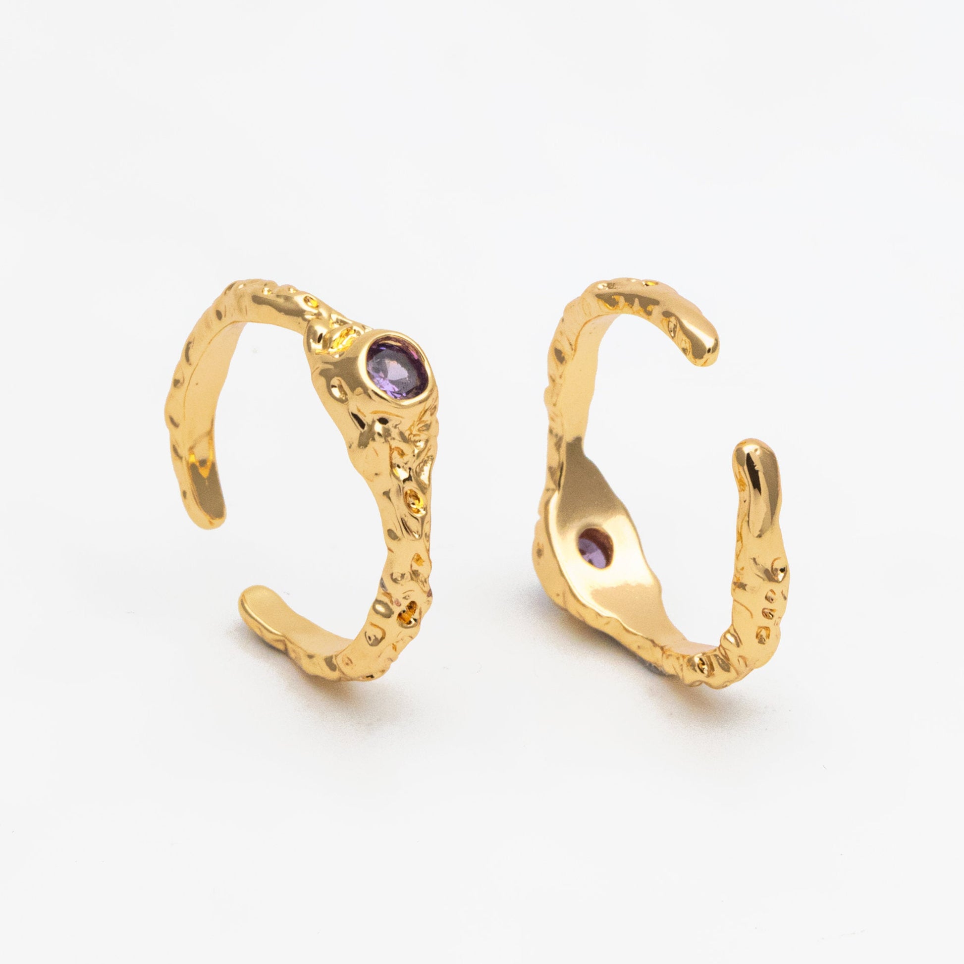 4pcs Purple CZ Ring, Hammered Ring, Stacking Ring, Statement Ring, Adjustable Ring (#GB-3527)