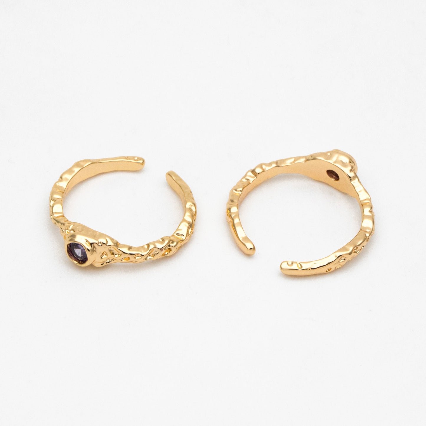 4pcs Purple CZ Ring, Hammered Ring, Stacking Ring, Statement Ring, Adjustable Ring (#GB-3527)