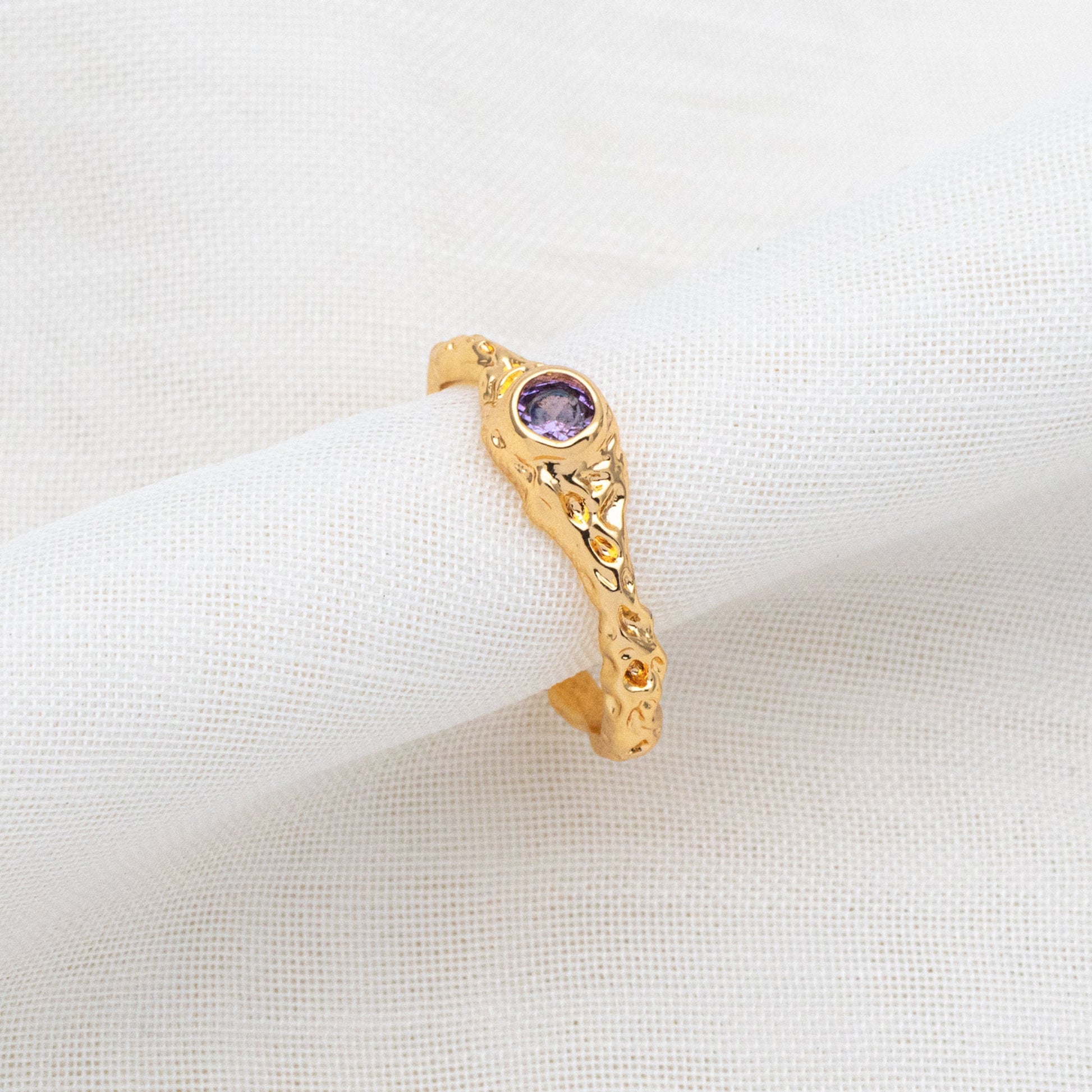4pcs Purple CZ Ring, Hammered Ring, Stacking Ring, Statement Ring, Adjustable Ring (#GB-3527)