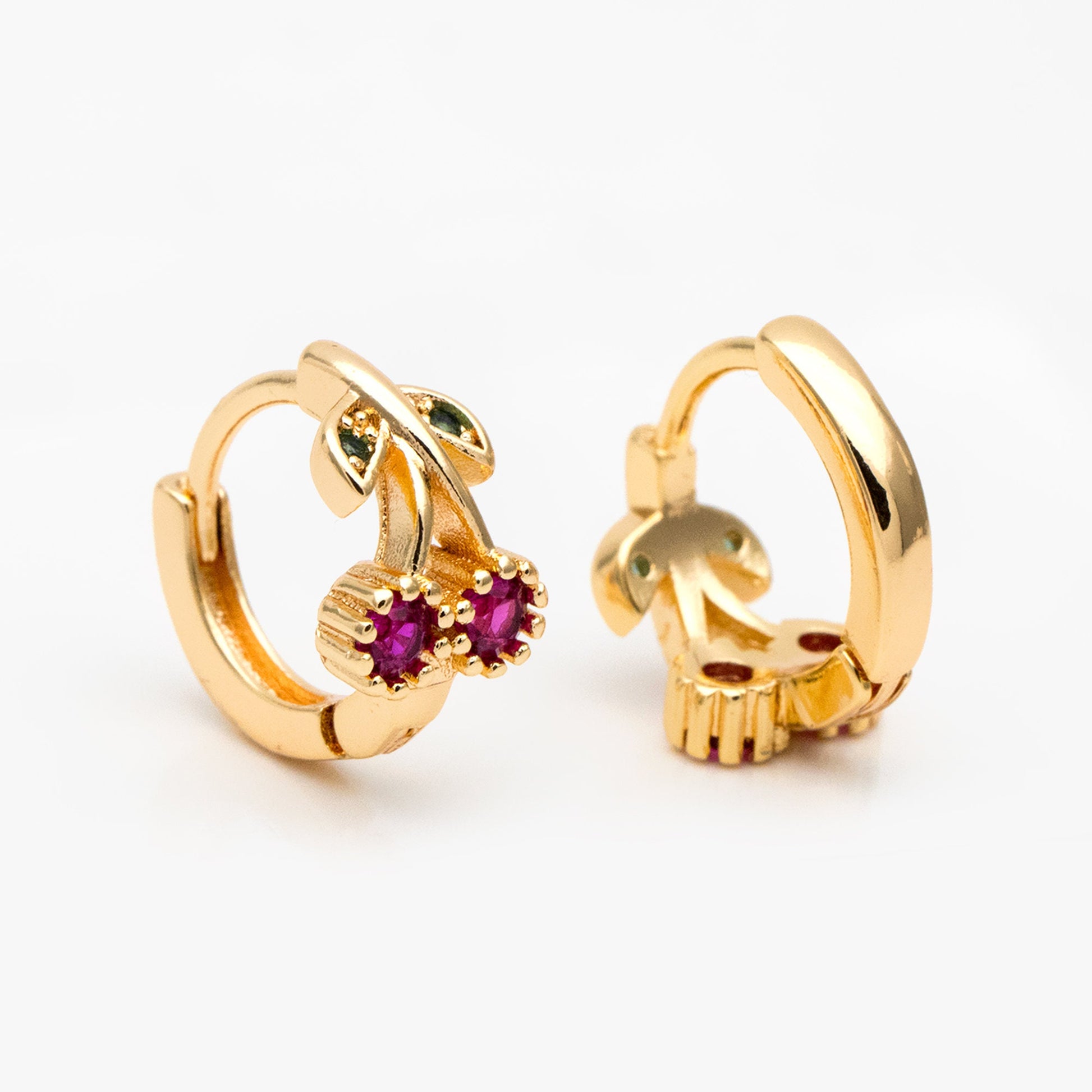 4pcs CZ Pave Cherry Hoop Earrings, 12mm, Dainty Huggie Earrings, Minimalist Earring, Small Gold Hoops Earring (GB-3528)