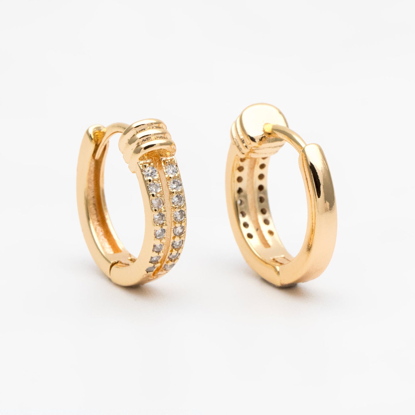4pcs CZ Pave Double Band Earrings, Hoop Earrings, Dainty Huggie Earrings, Minimalist Earring, Small Gold Hoops Earring (GB-3826-B)