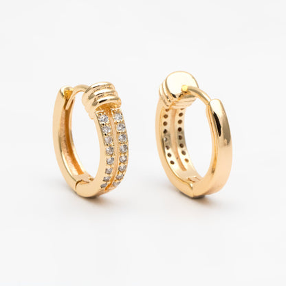4pcs CZ Pave Double Band Earrings, Hoop Earrings, Dainty Huggie Earrings, Minimalist Earring, Small Gold Hoops Earring (GB-3826-B)