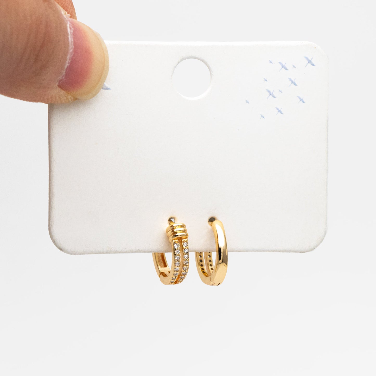 4pcs CZ Pave Double Band Earrings, Hoop Earrings, Dainty Huggie Earrings, Minimalist Earring, Small Gold Hoops Earring (GB-3826-B)