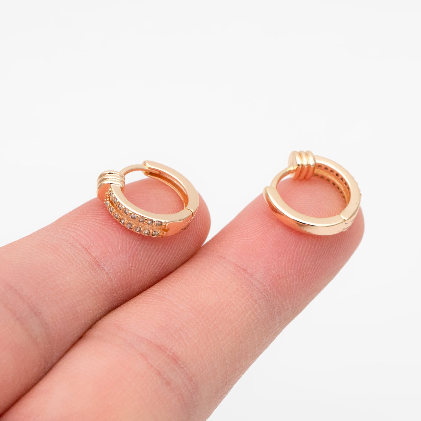4pcs CZ Pave Double Band Earrings, Hoop Earrings, Dainty Huggie Earrings, Minimalist Earring, Small Gold Hoops Earring (GB-3826-B)