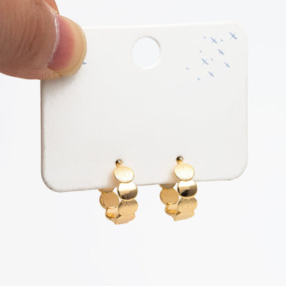 4pcs Gold/ Silver Round Disc Hoop Earrings , Gold/ Rhodium plated Brass Huggie Earrings 15mm, Minimalist Circle Earrings (GB-3530)