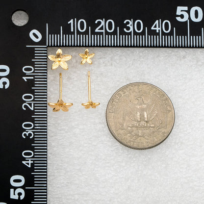 10pcs Gold/ Silver Flower Ear Posts 6/ 8mm, 18K Gold/ Rhodium plated Brass, Floral Earring Studs (GB-3532)