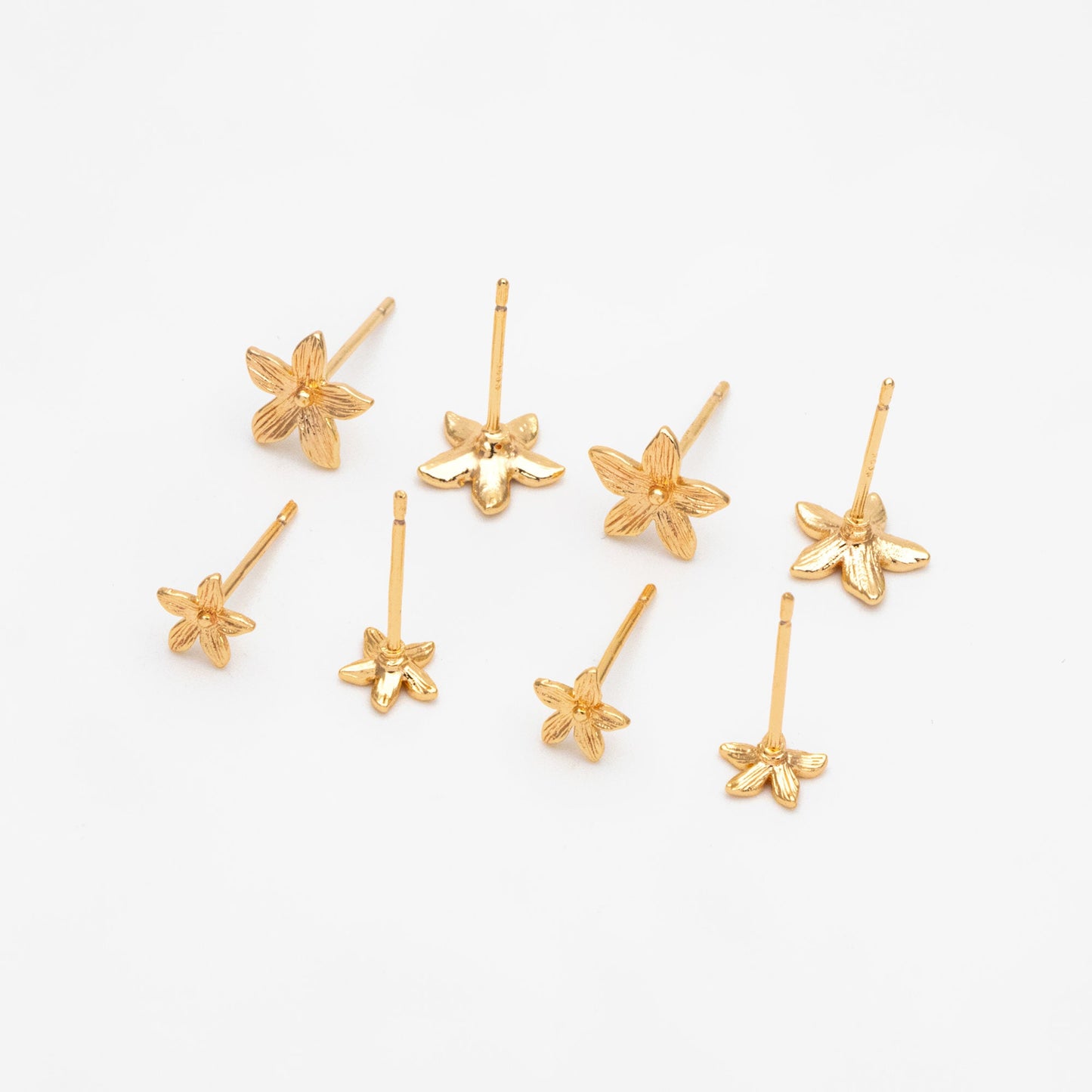 10pcs Gold/ Silver Flower Ear Posts 6/ 8mm, 18K Gold/ Rhodium plated Brass, Floral Earring Studs (GB-3532)
