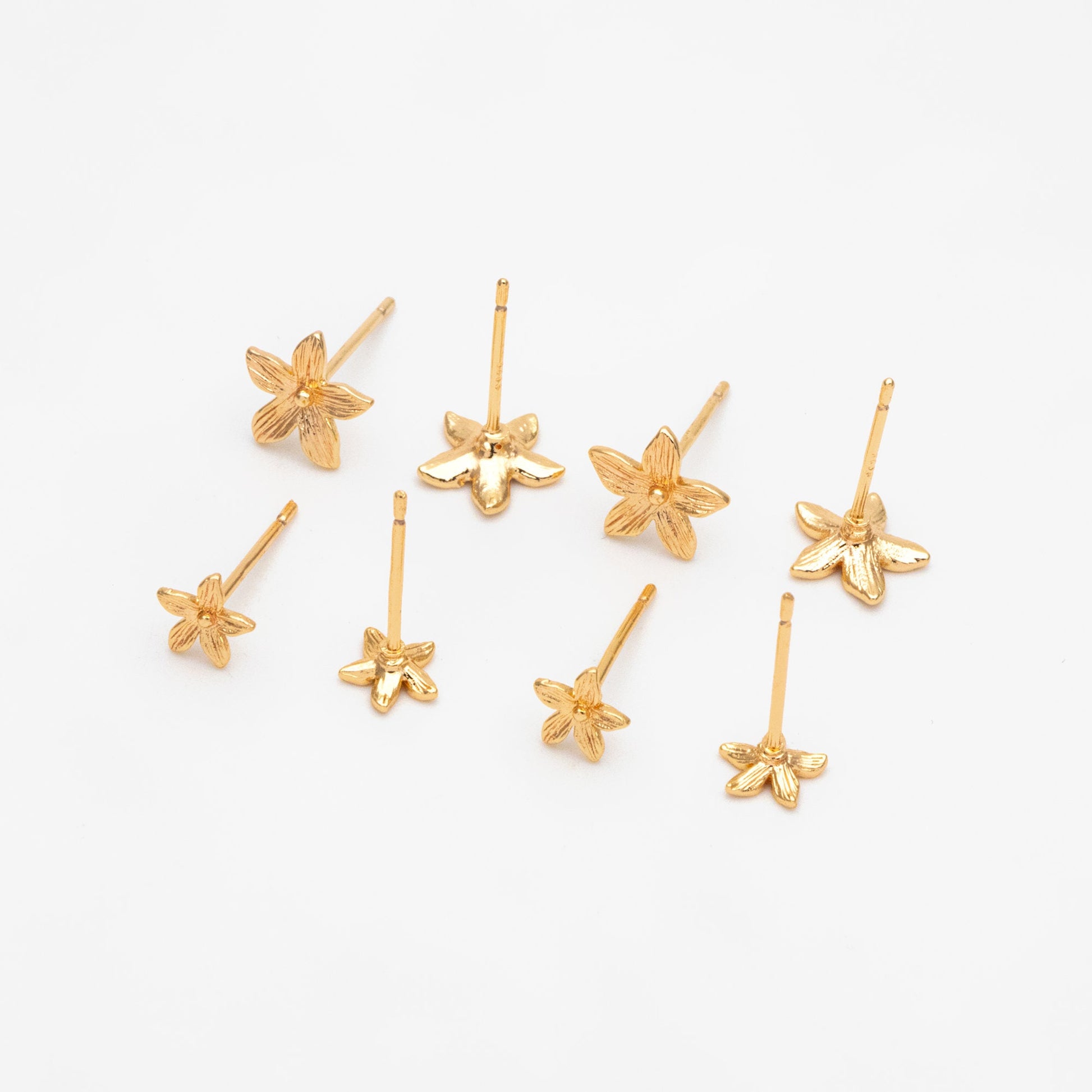 10pcs Gold/ Silver Flower Ear Posts 6/ 8mm, 18K Gold/ Rhodium plated Brass, Floral Earring Studs (GB-3532)