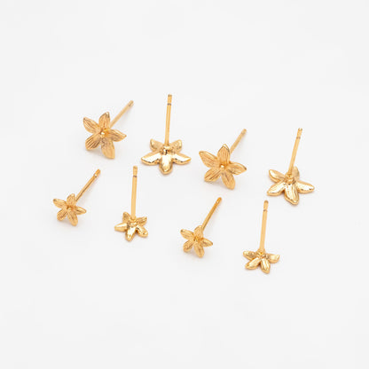 10pcs Gold/ Silver Flower Ear Posts 6/ 8mm, 18K Gold/ Rhodium plated Brass, Floral Earring Studs (GB-3532)