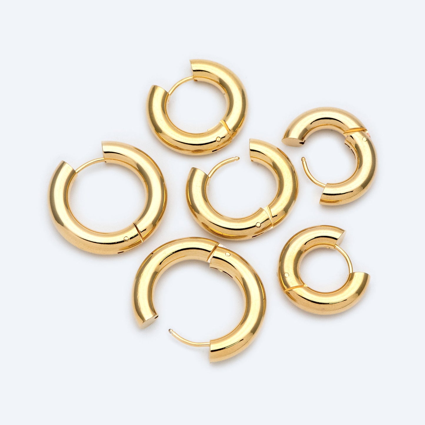 4pcs Gold Huggie Earrings, 5mm Thick by 20/ 22/ 24/ 26mm, Chunky Hoop Huggies, Gold plated Stainless Steel, Minimalist Earrings (GB-1484)