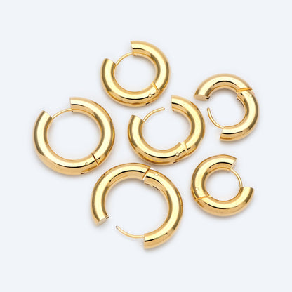 4pcs Gold Huggie Earrings, 5mm Thick by 20/ 22/ 24/ 26mm, Chunky Hoop Huggies, Gold plated Stainless Steel, Minimalist Earrings (GB-1484)
