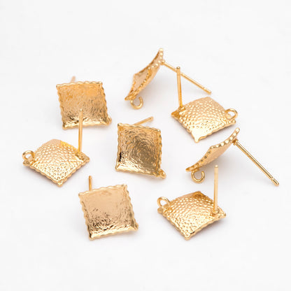 10pcs Gold Curved Rhombus Earring With A Loop, Real Gold Plated Brass Geometric Earring Studs (GB-3214)