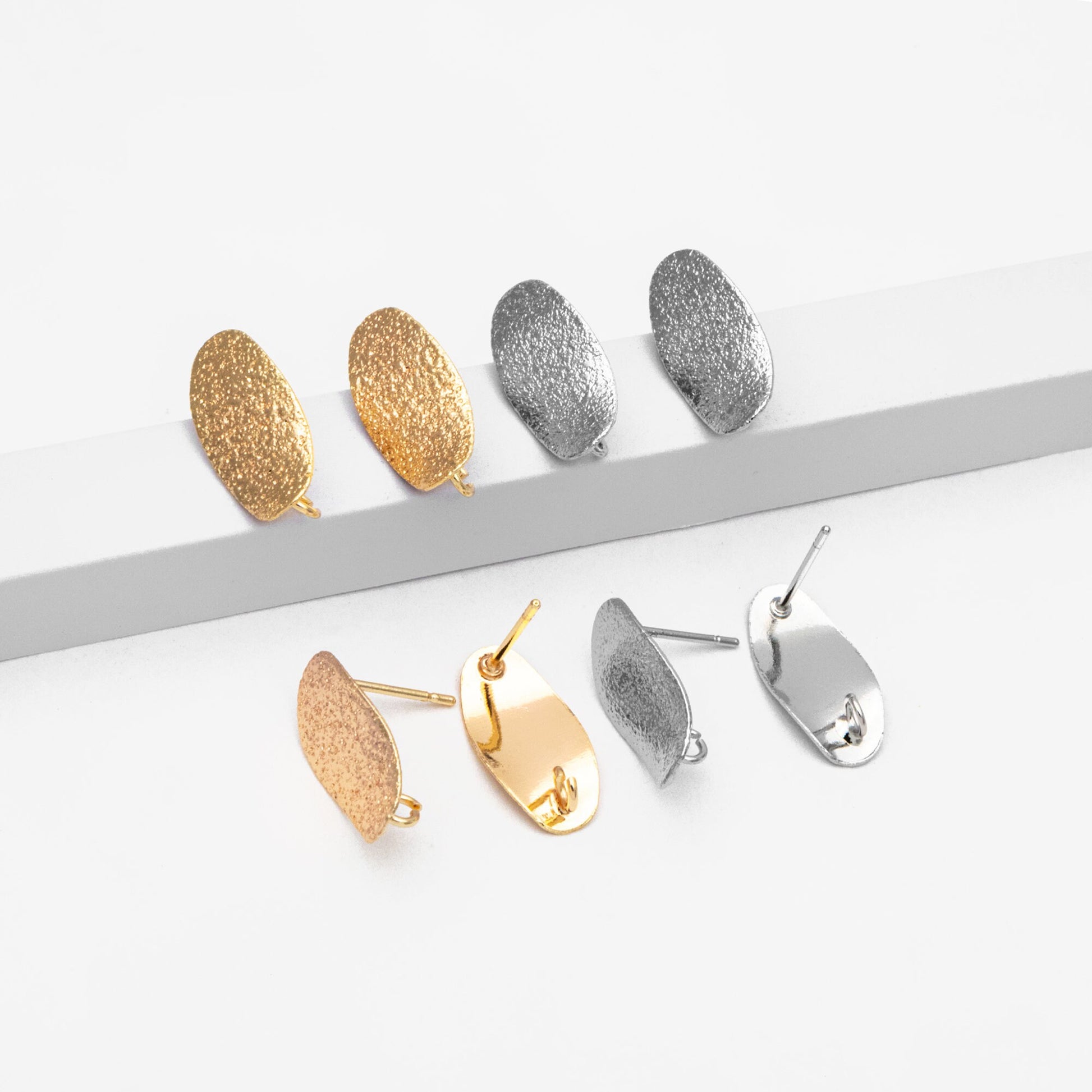 10pcs Matte Gold/ Silver tone Oval Ear Posts 16x8mm,Gold/ Rhodium plated Brass Geometric Earring Studs (GB-2134)
