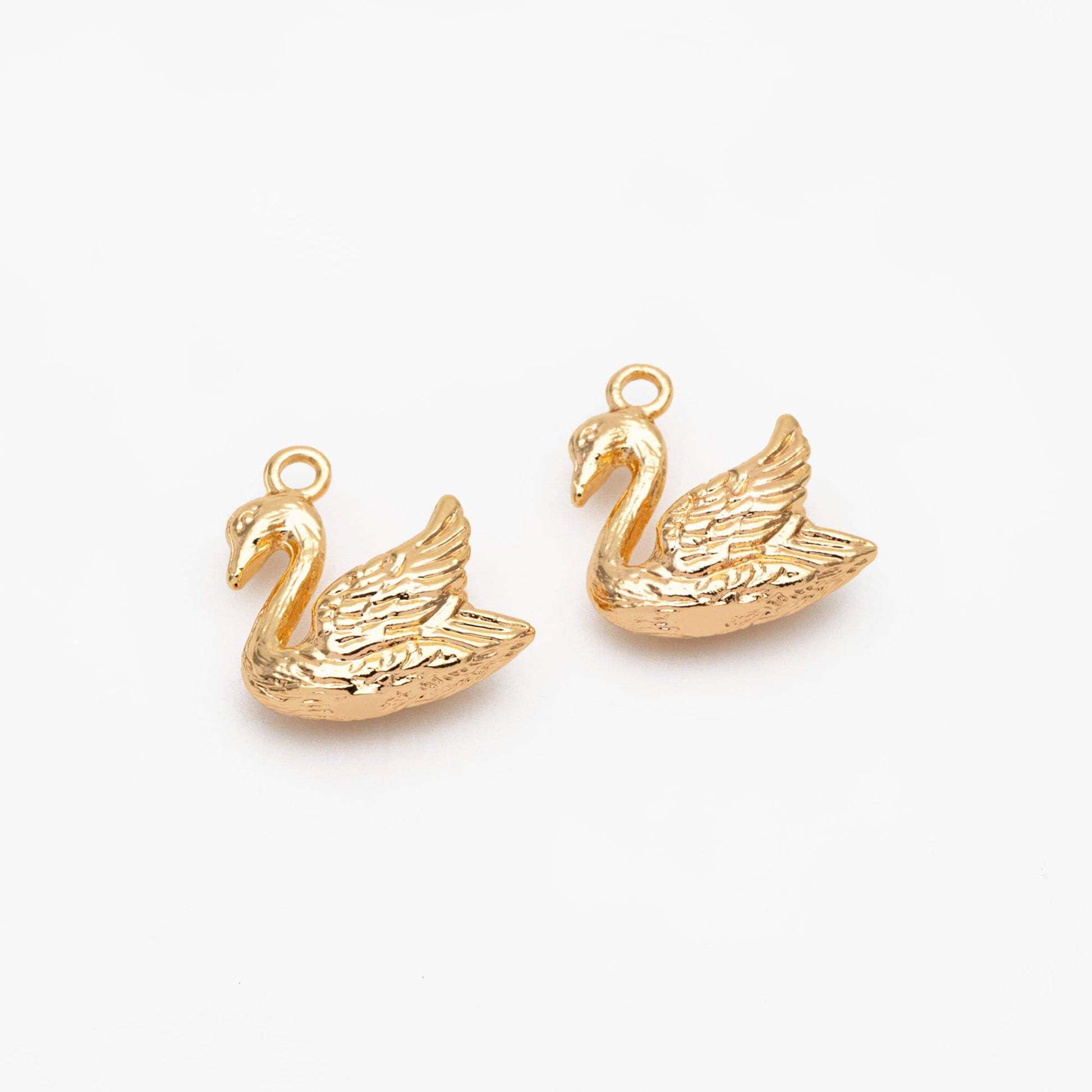 10pcs Gold/ Silver Swan Charm, Real Gold/ Rhodium plated Brass Bird Pendant, Earring Charm (GB-2691-G)