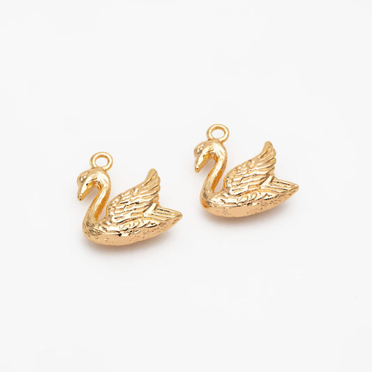 10pcs Gold/ Silver Swan Charm, Real Gold/ Rhodium plated Brass Bird Pendant, Earring Charm (GB-2691-G)