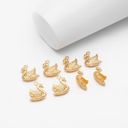 10pcs Gold/ Silver Swan Charm, Real Gold/ Rhodium plated Brass Bird Pendant, Earring Charm (GB-2691-G)