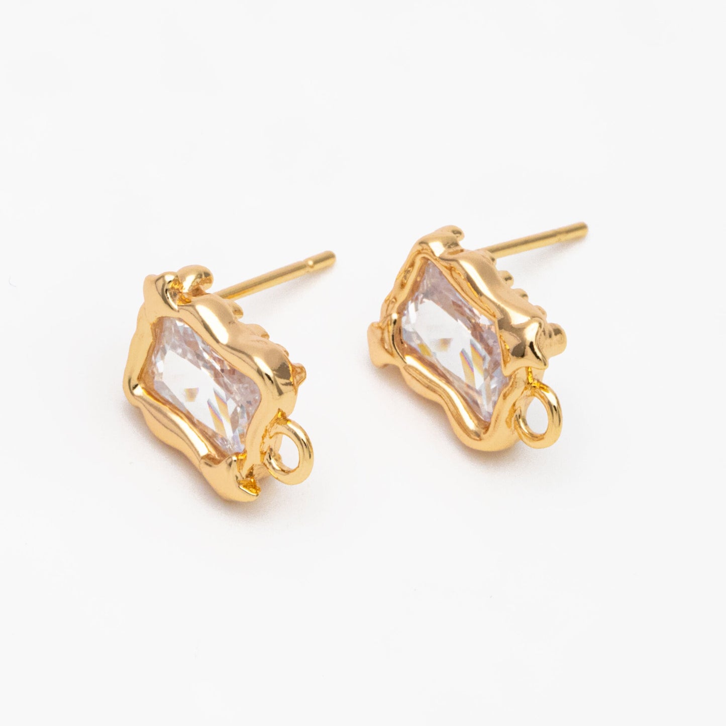 4pcs CZ Pave Rectangle Ear Posts: 18K Gold Plated Brass Stud Earrings (GB-3586)