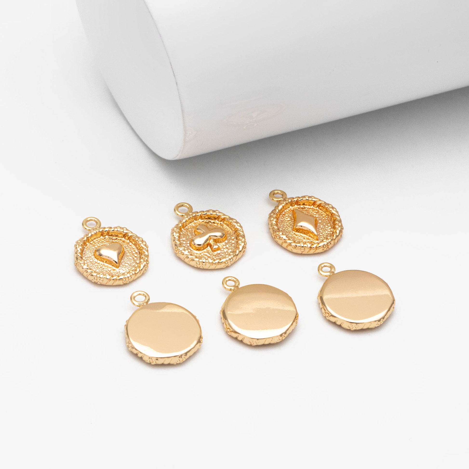 10pcs Gold Plated Brass Poker Charms: Heart/ Club/ Dimond/ Spade Card Pendants (GB-3587)