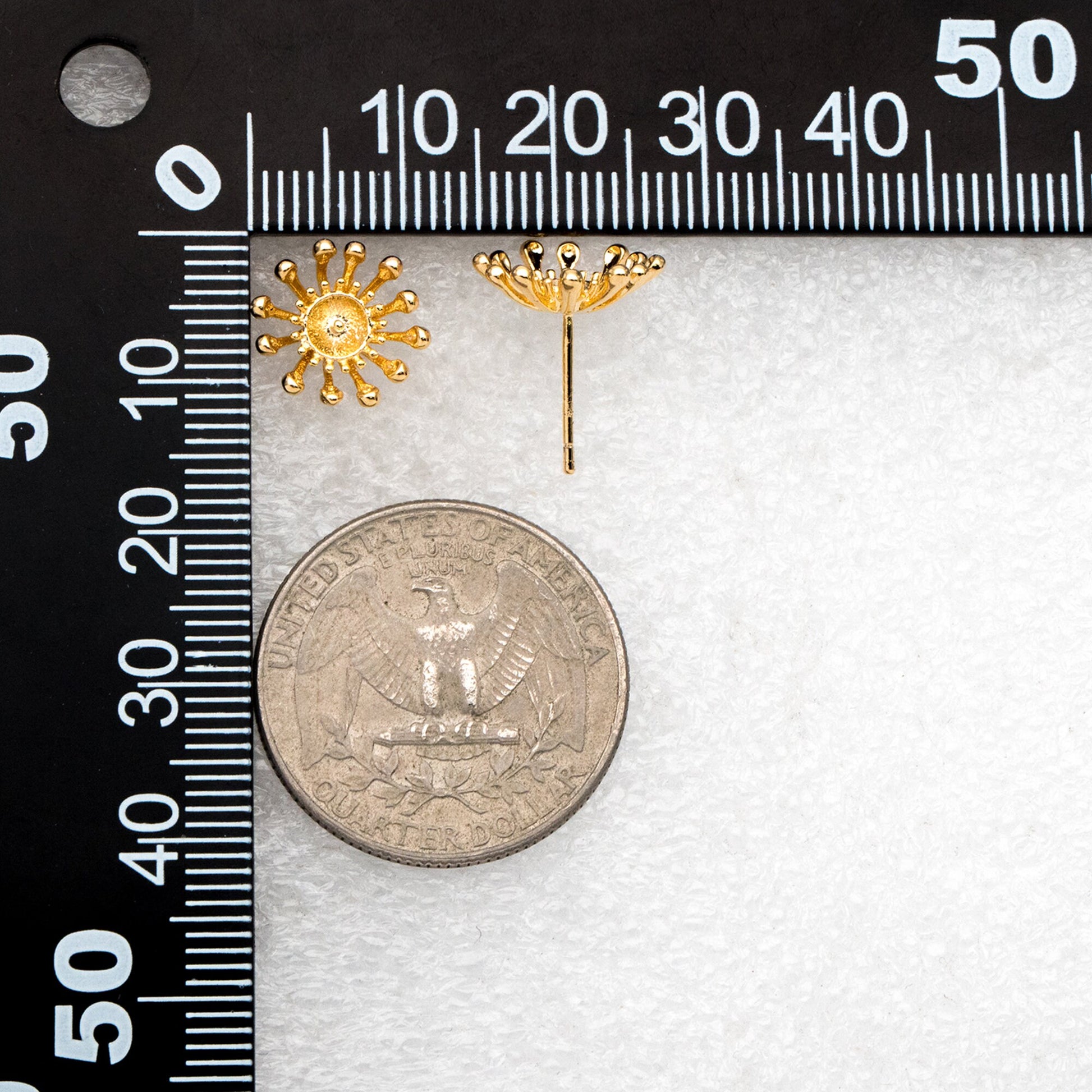 4pcs Gold Flower Ear Posts 12mm, Pearl Earring Mounts, Half Drilled Pearls Earring Settings (GB-3590)