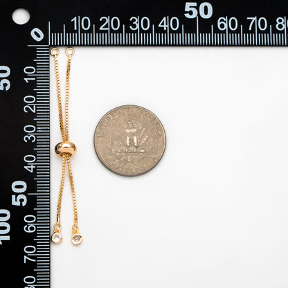 10pcs CZ Pave Gold/ Silver Sliding Adjustable Bracelet Making Chains, Half-finished Bracelet with Rubber Stopper Beads (GB-269-B)