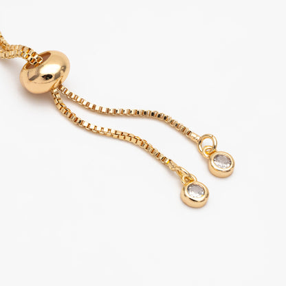 10pcs CZ Pave Gold/ Silver Sliding Adjustable Bracelet Making Chains, Half-finished Bracelet with Rubber Stopper Beads (GB-269-B)