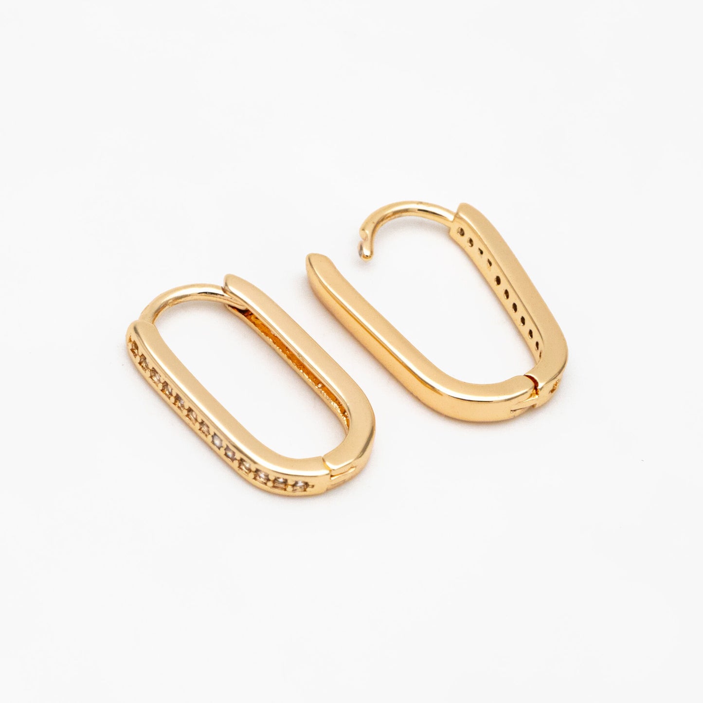 4pcs CZ Pave Gold Oval Hoop Earrings, Gold plated Brass, Dainty Geometric Earring Hoops (GB-3594)