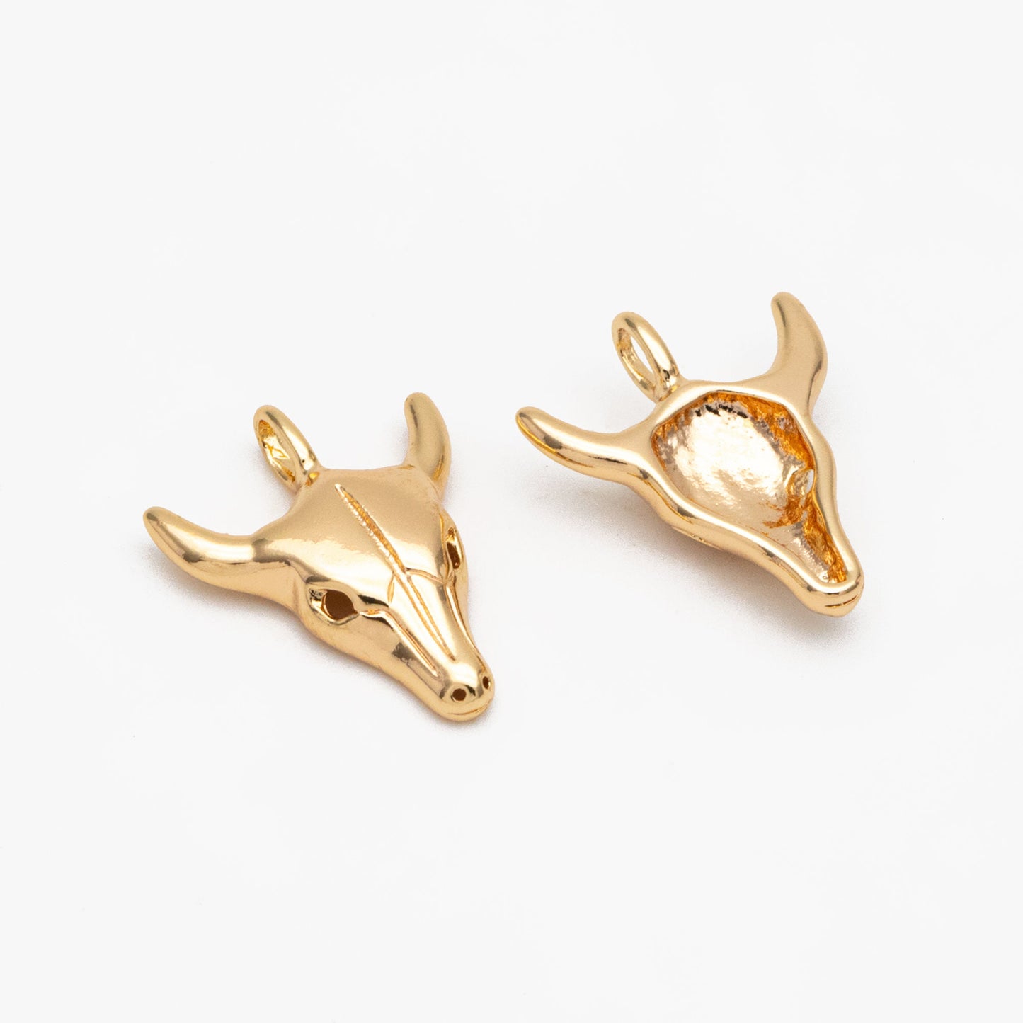 4pcs Gold OX Head Skull Charm 17x13mm, Real Gold plated Brass, Buffalo Head Pendant (GB-3616-A)