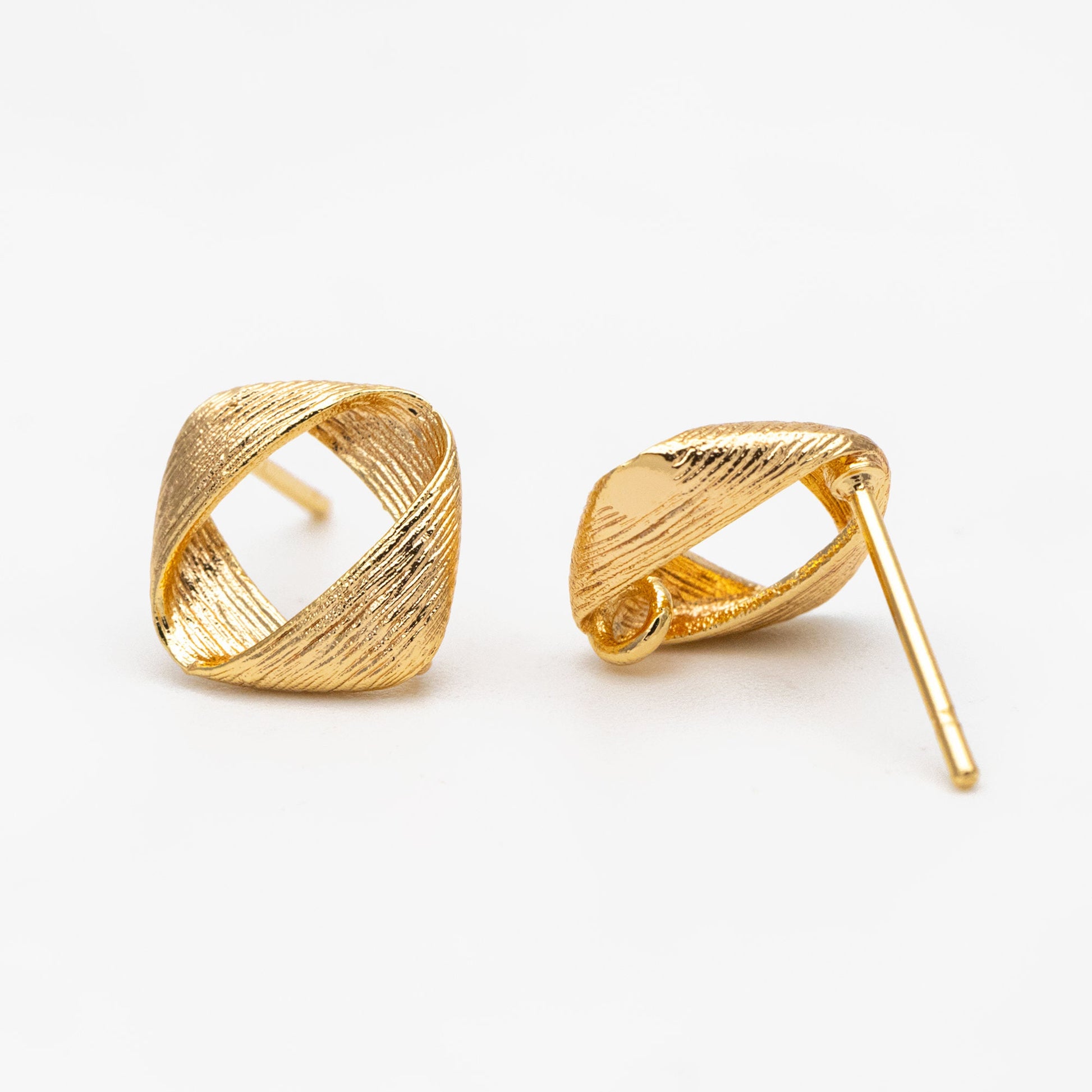 10pcs Brushed Gold Square Ear Posts 11x9mm, Real Gold Plated Brass Geometric Earring Studs (GB-2162)