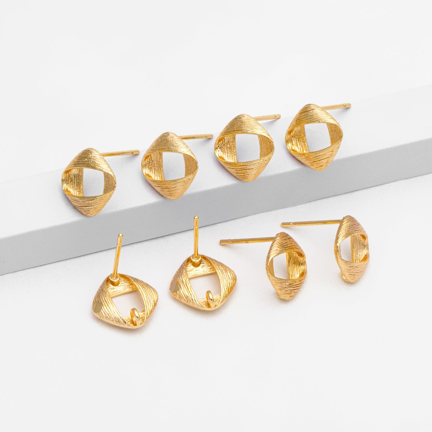 10pcs Brushed Gold Square Ear Posts 11x9mm, Real Gold Plated Brass Geometric Earring Studs (GB-2162)