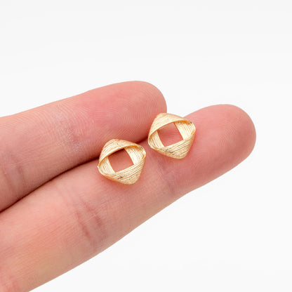 10pcs Brushed Gold Square Ear Posts 11x9mm, Real Gold Plated Brass Geometric Earring Studs (GB-2162)