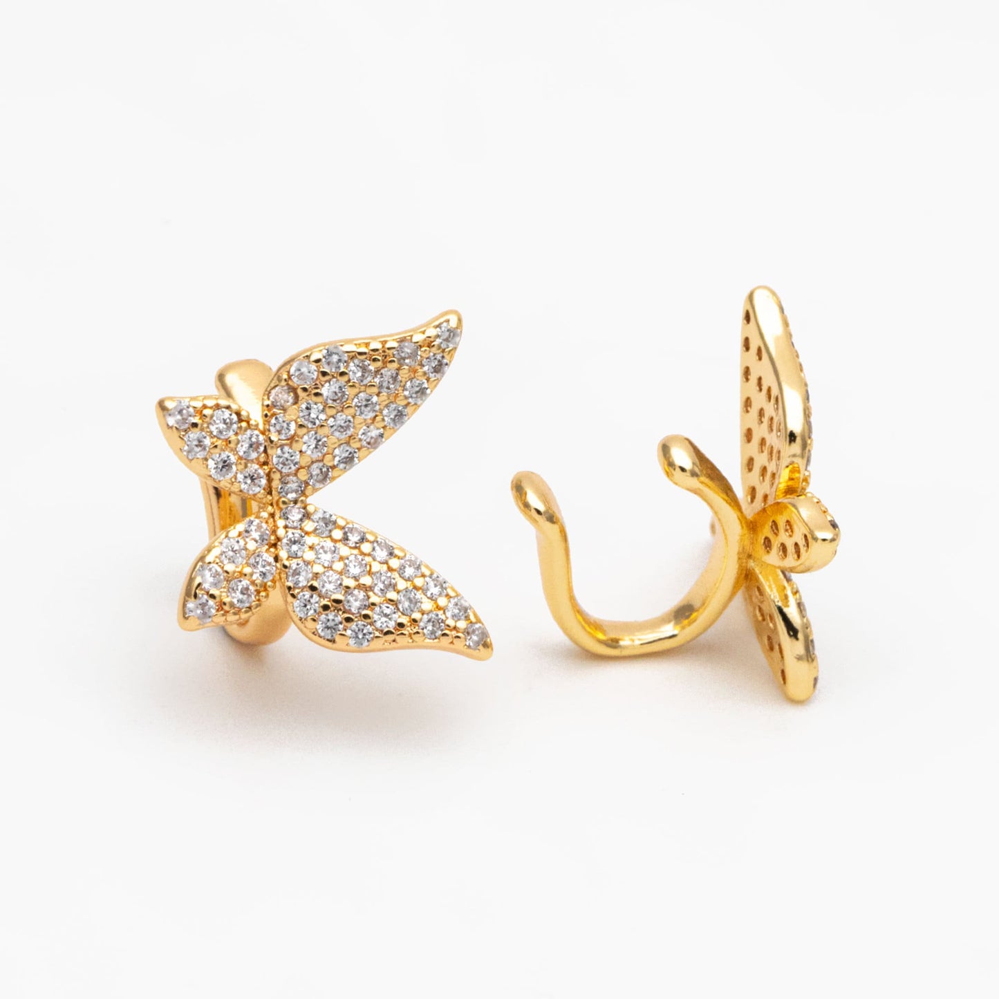 2pcs CZ Pave Butterfly Ear Cuff, Non Pierced Ear Cuff, Dainty Earcuff Earring, Not mirrored in pairs (GB-1665-A)