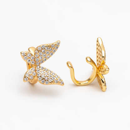 2pcs CZ Pave Butterfly Ear Cuff, Non Pierced Ear Cuff, Dainty Earcuff Earring, Not mirrored in pairs (GB-1665-A)
