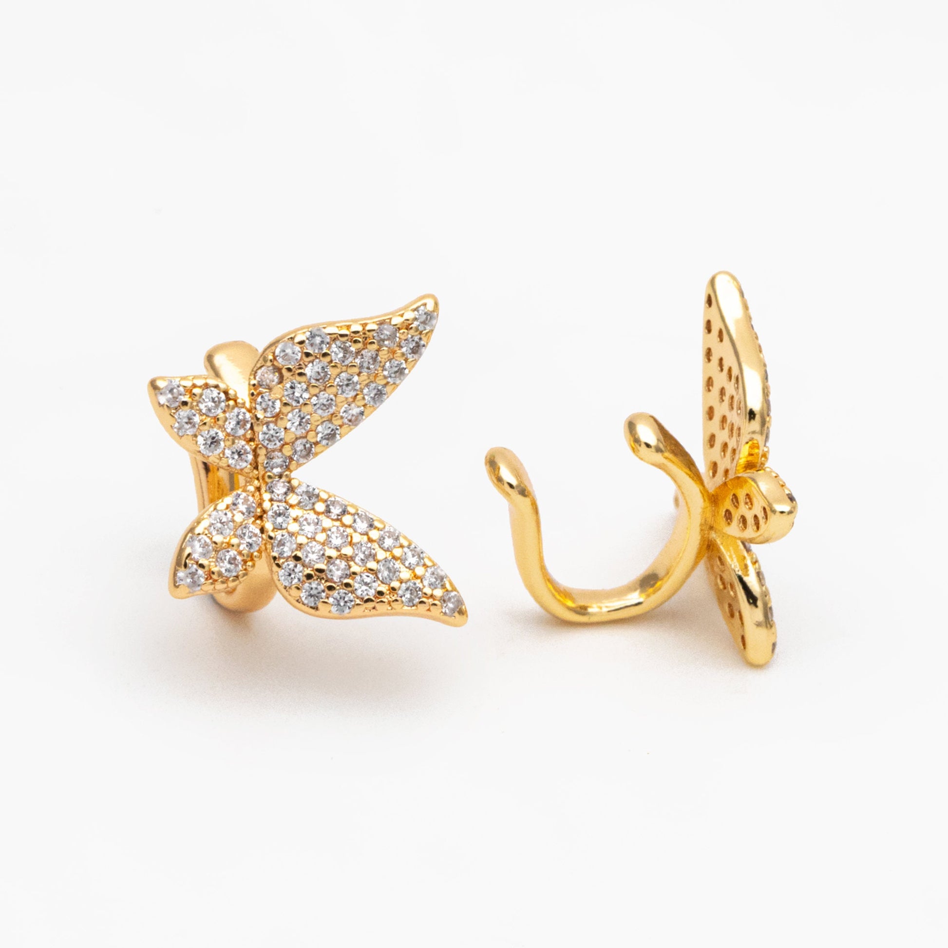 4pcs CZ Pave Butterfly Ear Cuff, Non Pierced Ear Cuff, Dainty Earcuff Earring, Not mirrored in pairs (GB-3535)