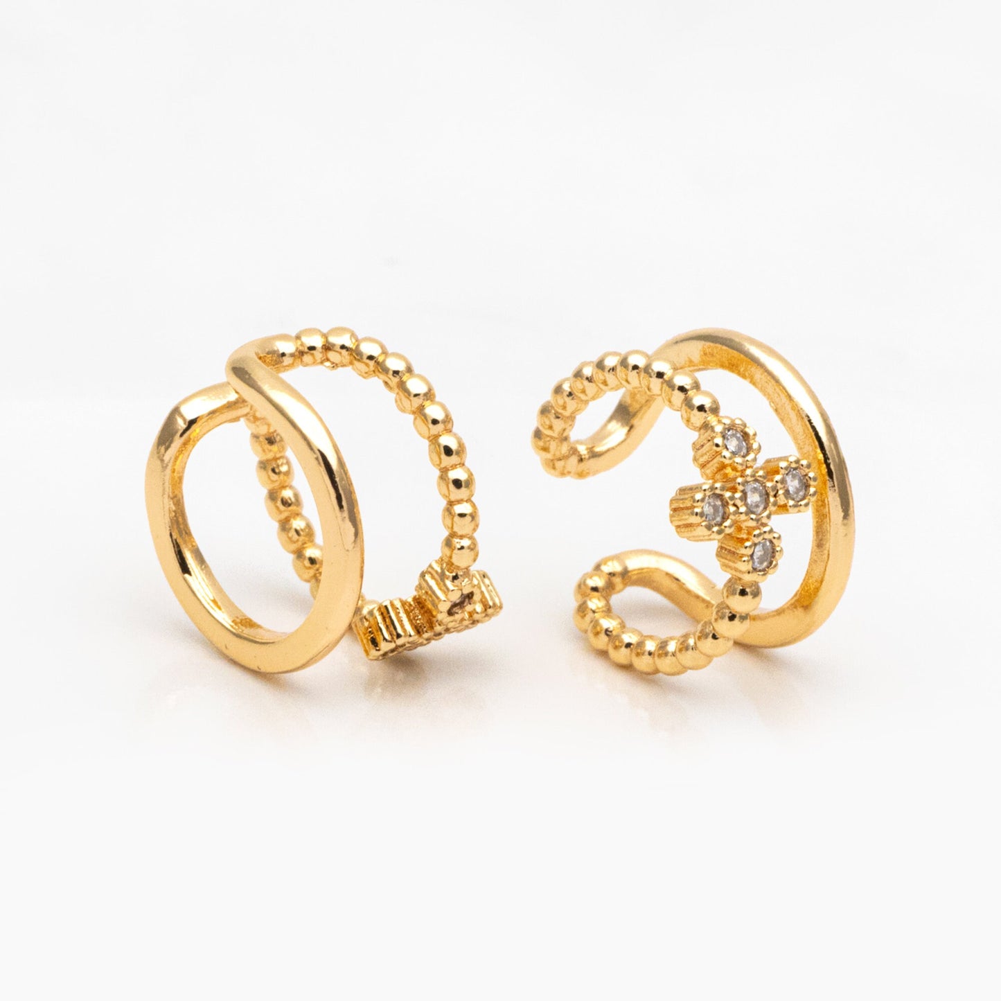 4pcs CZ Pave Cross Ear Cuff, Double Band Ear Cuff, Dainty Earcuff Earring (GB-3539)