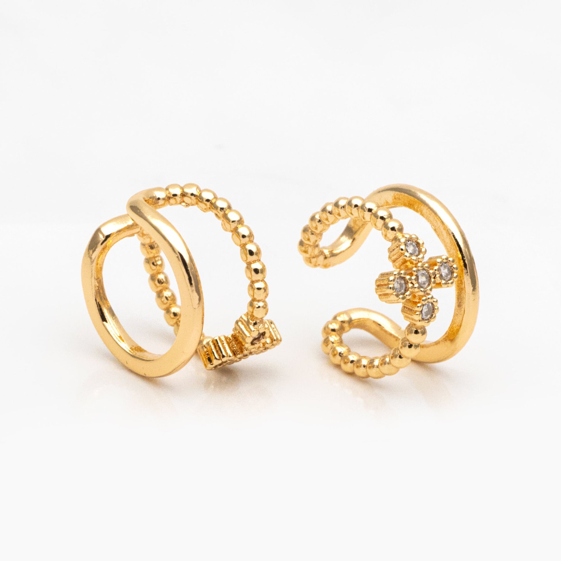 4pcs CZ Pave Cross Ear Cuff, Double Band Ear Cuff, Dainty Earcuff Earring (GB-3539)