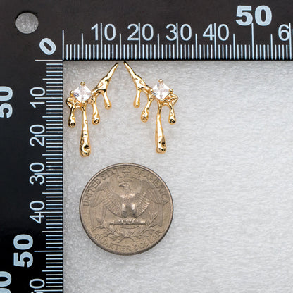 4pcs Gold/ Silver CZ Pave Dripping Earrings, Melting Earrings, Liquid Earring, Irregular Dripping, Unique Earrings (GB-3600)