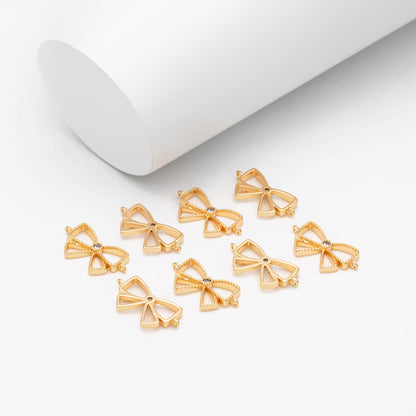 10pcs CZ Pave Gold Bow Knot Charm Connectors 10x19mm, Gold plated Brass, Hollow Bowknot Charms (#GB-2745-C)