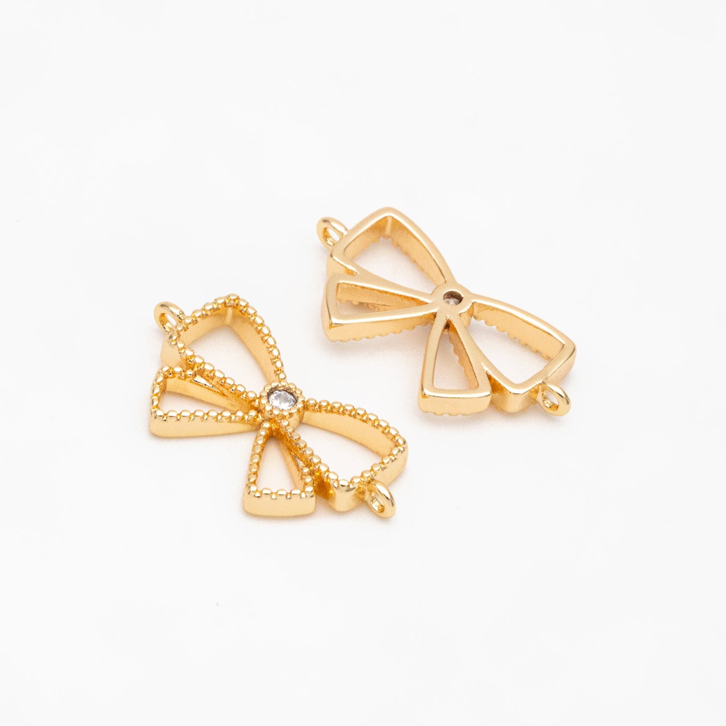 10pcs CZ Pave Gold Bow Knot Charm Connectors 10x19mm, Gold plated Brass, Hollow Bowknot Charms (#GB-2745-C)