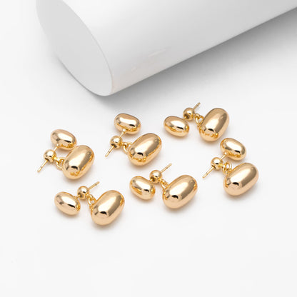 4pcs Oval Bead Ear Post with Oval Bead Ear Back, Geometric Earring Posts, 18K Gold Plated Earring Studs (GB-3602)