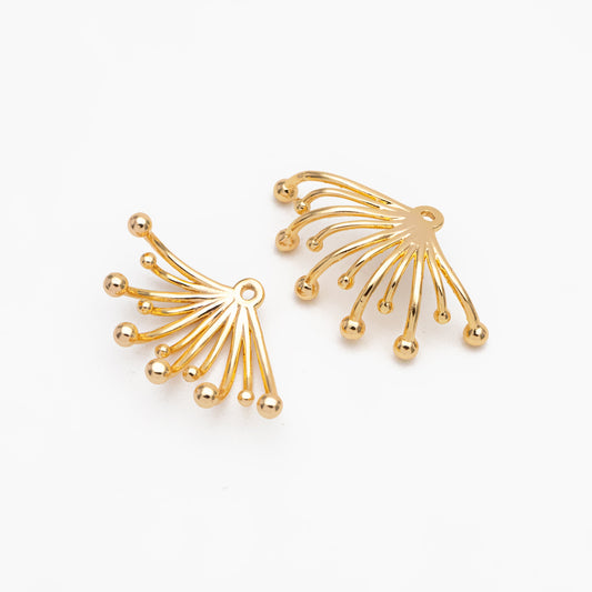10pcs Gold Flower Charms 14x24mm, Real Gold plated Brass, Earring Charms, Earring Components (GB-3607)