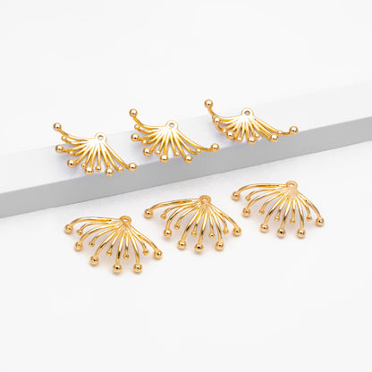 10pcs Gold Flower Charms 14x24mm, Real Gold plated Brass, Earring Charms, Earring Components (GB-3607)