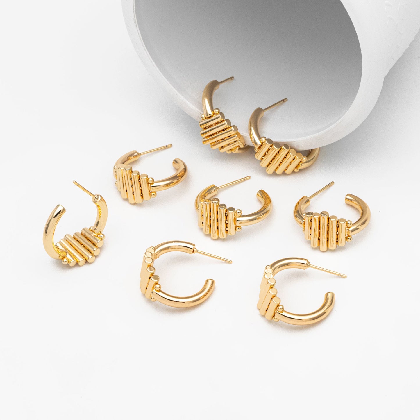 4pcs Gold Plated Brass Bar Hoop Earrings: Geometric Huggie Earrings (GB-3612)