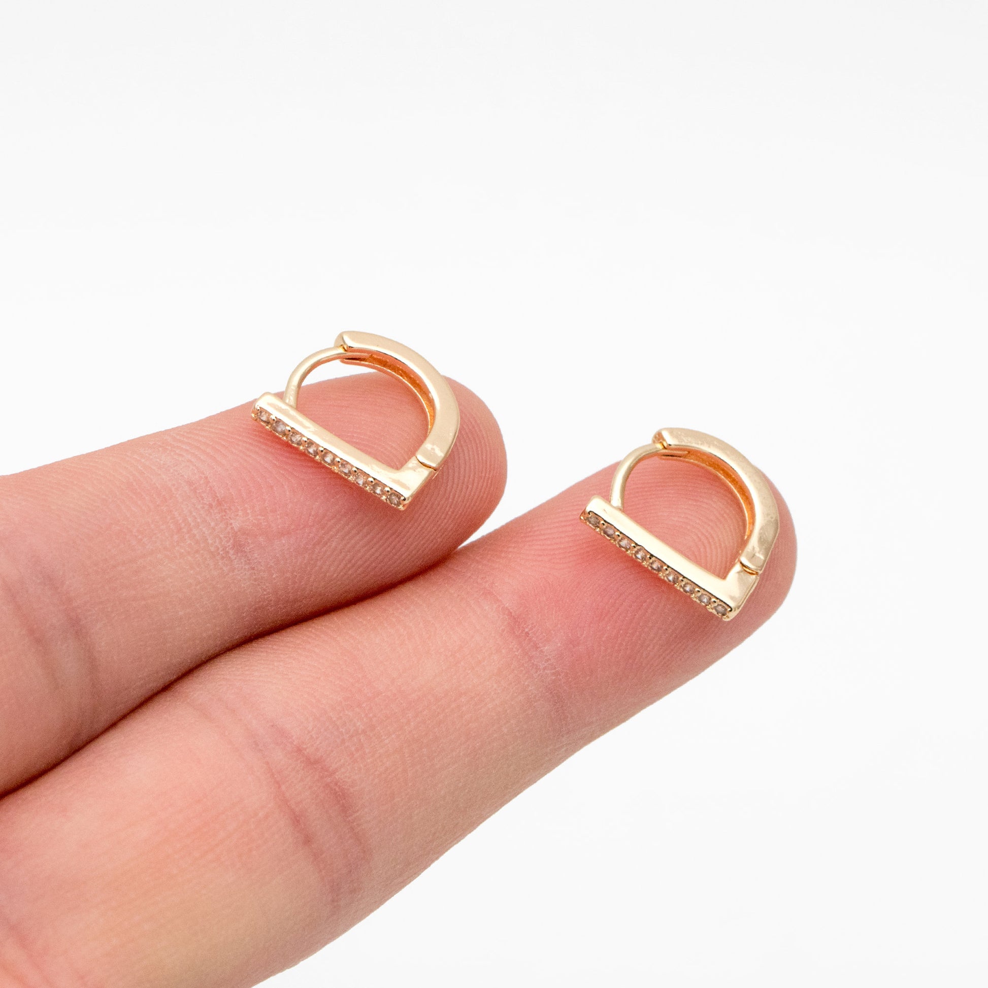 4pcs CZ Pave D Shaped Hoop Earrings, Dainty Huggie Earrings, Minimalist Earring, Small Gold Hoops Earring (GB-3613)