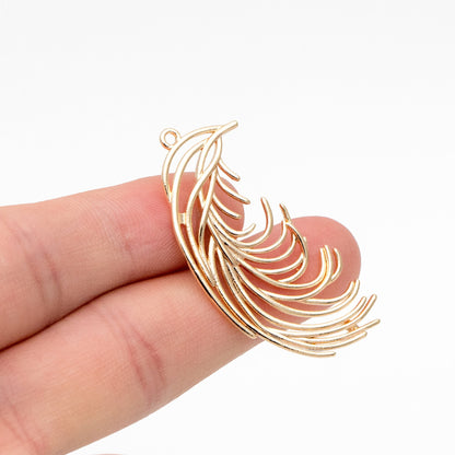 4pcs Gold Feather Connector with two Loops, 42x23mm, Gold plated Brass, Jewelry Making, Diy Material, Jewelry Supplies (GB-3617)