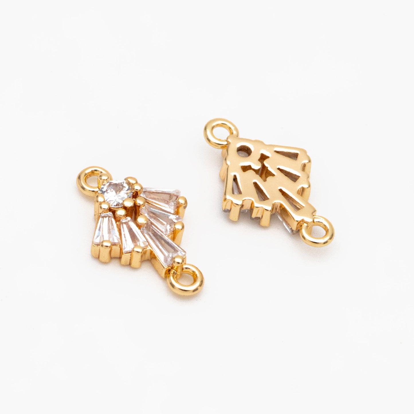 10pcs CZ Pave Gold Fan Shaped Charm Connectors 14mm, 18K Gold plated Brass Earring Connectors (GB-3618)