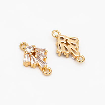 10pcs CZ Pave Gold Fan Shaped Charm Connectors 14mm, 18K Gold plated Brass Earring Connectors (GB-3618)