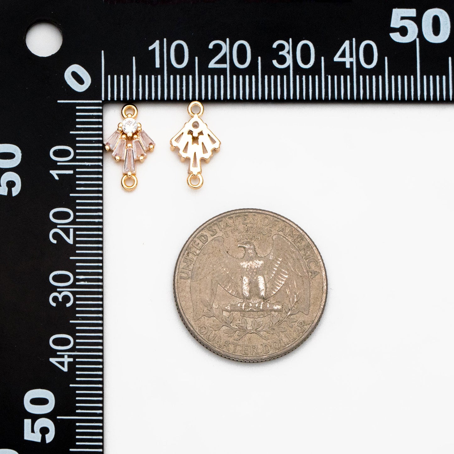 10pcs CZ Pave Gold Fan Shaped Charm Connectors 14mm, 18K Gold plated Brass Earring Connectors (GB-3618)